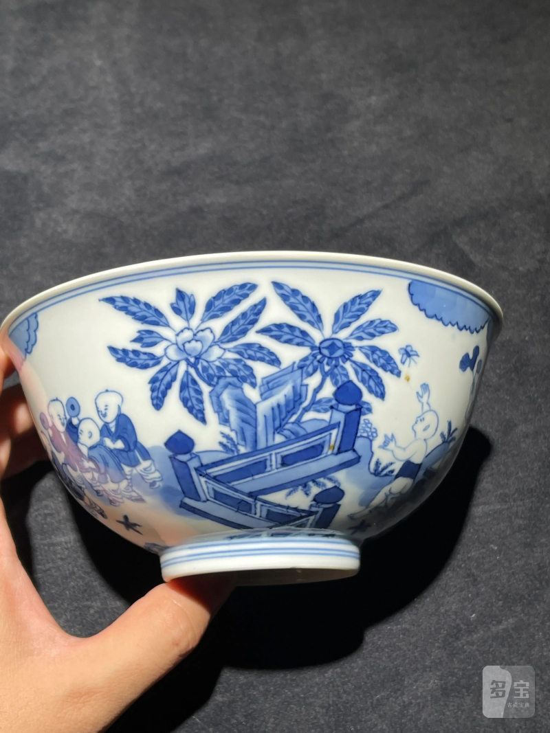 清道光 青花婴戏纹碗 - 图5